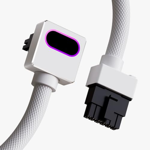 AIJS 12+4Pin(16-pin) 12VHPWR GPU Modular Cable–Direct Connection Cable for NVIDIA GeForce RTX 40/5070/5080 Series Graphics Cards,18AWG 90°Right-Angle Design,Not an Extension Cable(White, Clip B-50CM)