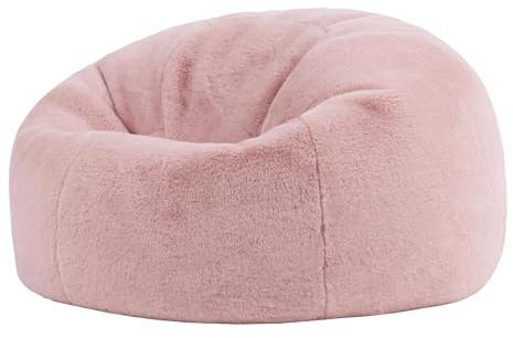 icon Kingston Faux Fur Fluffy Bean Bag with Filling Included, Pink | Made in the UK, Adult Beanbag, Comfy Chair, Soft Plush Fabric, For Lounge and Bedroom