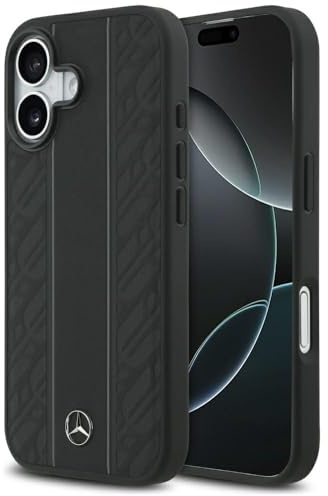 CG MOBILE Mercedes Leder Lorbeerblätter Streifen kompatibel mit MagSafe Hülle für iPhone 17 (Schwarz)