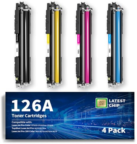 Toner 126A Kompatibel mit HP 126A CE310A CE311A CE312A CE313A für HP LaserJet Pro 100 Color MFP M175A M175NW CP1025 M275 M176N M177 M177FW CP1025NW CP1020 M176 (Schwarz Cyan Gelb Magenta, 4er-Pack)