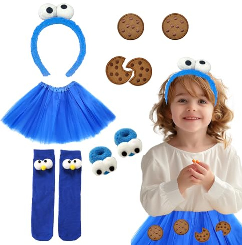 YUPDFGB monster Kostüm Damen, Cookie Outfit Accessoires, Tüllrock Blau Krümel Haarreif, monster Kostüm Accessoires für Damen Karneval, Fasching Halloween Cosplay