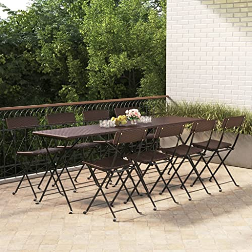 Tonture Bistrostühle 8 STK. Klappbar Braun, Poly Rattan und Stahl, 40x45x79 cm, für Outdoor Dining, Garten, Terrasse, Balkon