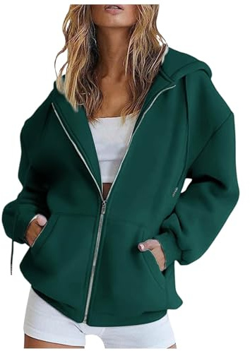 PAIDAXING Felpa Donna con Cappuccio Leggera Giacca Oversize Felpe Zip da Donna Manica Lunga Sportiva Hoodie Cotone Sweatshirt Casual Cardigan con Tasche e Cerniera Classico Primavera Autunno