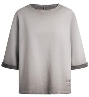 SOCCX Damen Sweatshirt Oil Dyed mit Kurzarm und Backprint Fresh Grey, XL/XXL