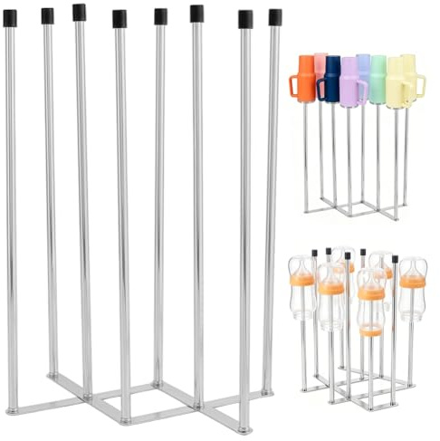 NBEADS Foldable Stainless Steel Bottle Drying Rack, 27.7cm Extendable Water Bottle Drying Holder for Kitchen Countertop, Platinum