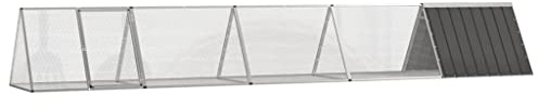 QUAHEAS Kaninchenkäfig Anthrazit aus verzinktem Stahl 504,5x80,5x71 cm mit Erweiterungskäfig, wetterfestes Kleintier Gehege, ideal als Hütte, Rückzugsort und Auslauf für Hasen und Nager