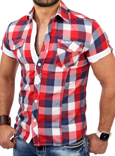 Reslad Oceanside RS-7065 Chemise manches courtes à carreaux - rouge - Medium