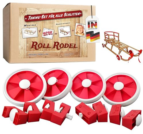 Roll Rodel Bausatz (ohne Schlitten) - Rollen oder rodeln - Tuning Set für alle Holzschlitten/Rollen für Kinderschlitten/Räder für Schlitten aus Holz