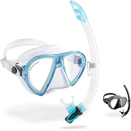 CRESSI Ocean + Gamma Combo Clear/Aquamarine - Schnorchelset Ocean Maske+Schnorchel Gamma zum Tauchen und Schnorcheln, Transparent/Aquamarin, Einheitsgröße, Erwachsene