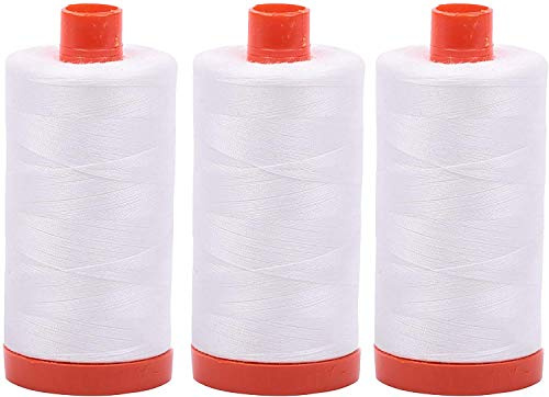 Bundle of 3 Large 1422 Yard Spools of Aurifil 50wt Egyptian Cotton Thread, Color: Natural White, No. A1050-2021