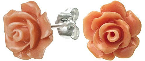 925 sterling Silver corallo del fiore di rosa Stud orecchino