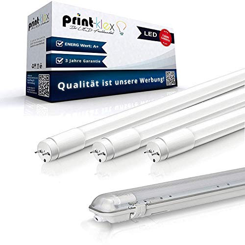 Einzelhalter-120cm + LED Leuchtstoffröhre T8 18W 4000K - Neutralweiß Feuchtraumleuchte Arbeitsbeleuchtung Leuchtstofflampe mit G13-Sockel Ledröhre Rasterleuchte mit Schutzabdeckung