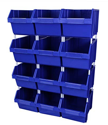 12 Plastic Storage Bins Stacking Boxes Parts Storage Set Warehouse Garage / 26cm x 28cm x 42.5cm