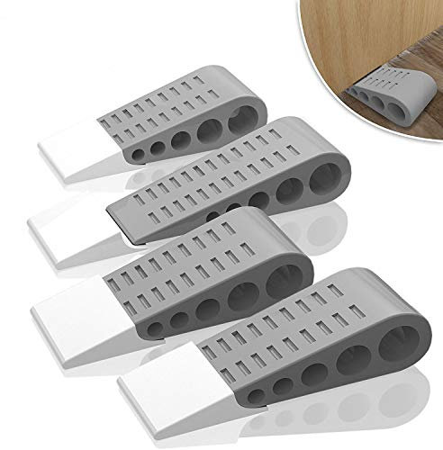 Butée de porte en caoutchouc, 4pcs Cale Porte en Caoutchouc Robuste antidérapant, Bloc de porte Anti-Rayures Fonctionne sur toutes les surfaces (Gris)