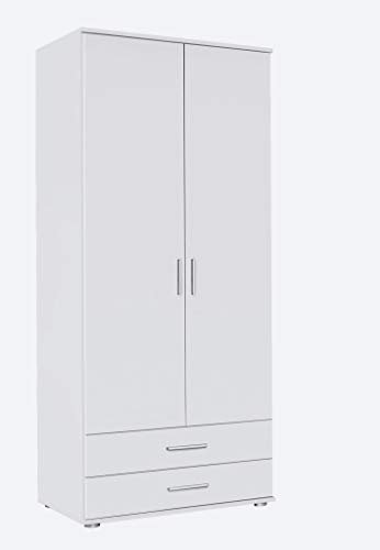 Rauch Möbel Rasant, Drehtürenschrank, Kleiderschrank, Schrank, 2-türig, 2 Schubkästen, Farbe Alpinweiß, 85x188x52cm