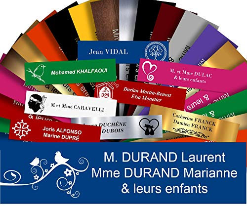 Personalisierte PVC Briefkastenschild mit Dekor – 10 x 2,5 cm – Mit Motiv oder Logo – 20 Farben verfügbar (Blau + Design)