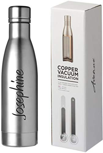 Schmalz® Isolierflasche VASA 500 ml vakuumisolierte Trinkflasche aus Kupfer Edelstahl mit Kupferisolierung auslaufsicher BPA-Frei (silber, mit Gravur)