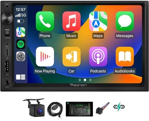 Eonon 7 Zoll Linux Doppel-Din-Autoradio, kabellos, CarPlay, Android Auto, Schnellladung, USB, DSP, Bluetooth, MirrorLink, RCA-Eingang/Ausgang, AUX-Eingang mit Rückfahrkamera X3