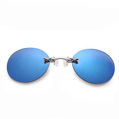 YAMEE Retro-Sonnenbrille, rund, zum Anklippen, Matrix, Morpheus-Film, randlos, 4 Farben, blau, One size