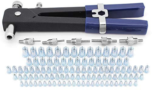 Yuhtech 110Pcs Nietzange Gewindeeinsatz Nietpistolen-Werkzeugsatz, Blindnietzange Gewinde Einsatz Werkzeug M3 M4 M5 M6 M8