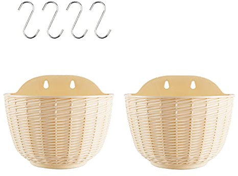 Koomuao 2er Set Hängetopf aus Kunststoff,Blumentöpfe zum Aufhängen mit S-Haken Hängende Geländer Blumentöpfe für Drinnen,Draußen,Gärten,Zäune (Beige, Groß)