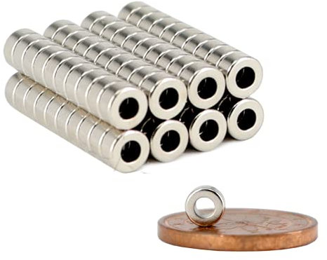Neodym Magnet Ringmagnete - Magnet Mit Loch Bohrung 2mm - Runder Ring Magnet 4mm x 2mm Scheiben Magnete Stark - Flach Rund - Magnetring Stark [50 Stück]