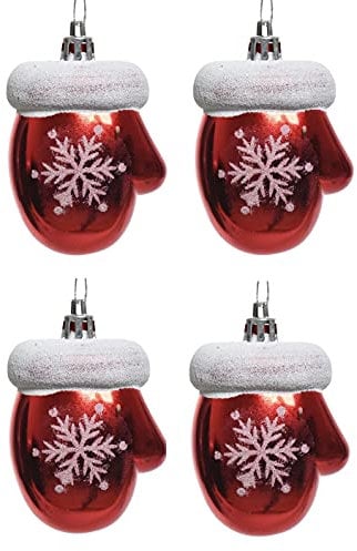 4er Set Christbaumschmuck Motiv Handschuh rot PVC bruchfester Baumschmuck