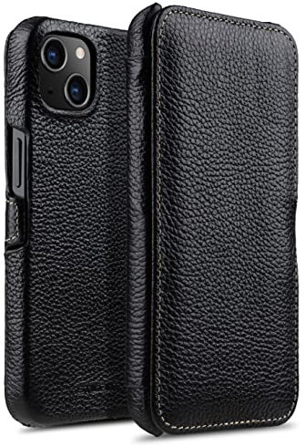 STILGUT Book Case kompatibel mit iPhone 13 Mini (5.4“) Hülle aus Leder mit Clip-Verschluss, Klapphülle, Handyhülle, Lederhülle - Schwarz