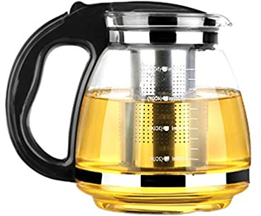 Lurrose 2000ml Glass Teapot with Removable Infuser Scale Line Stovetop Tea Kettle Heat Resistant Glass Teapot for Loose Leaf Tea (Black)