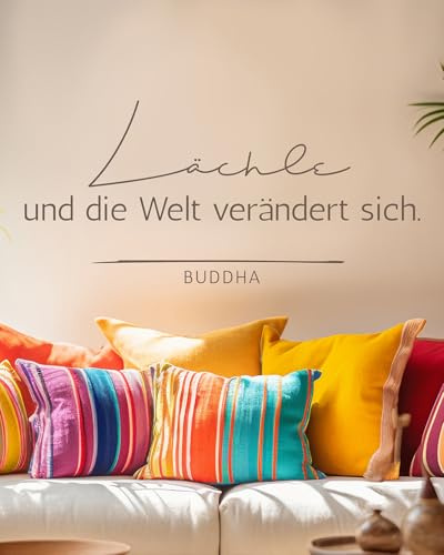 tjapalo® ul6 Buddah wandtattoo Yoga groß Wohnzimmer wandtattoo lächle und die welt verändert sich Küchen Wandtattoo Sprüche Wandspruch Wandtattoo wohnzimmer, Farbe: Weiß, Größe: B80xH37cm
