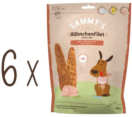 Sammy´s Hühnchenfilet | Zarter Snack für Hunde mit viel frischem Fleisch | Schonend luftgetrocknet | 6 x 190 g