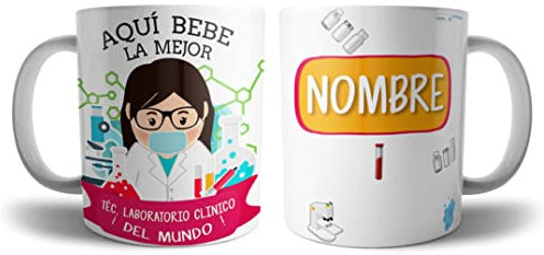 Kartoon Kase Taza Original Personalizada Tecnico Laboratorio Clinico Mujer con Nombre | Mejor del Mundo Taza Profesiones de Cafe Desayuno para Regalar