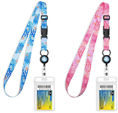 MNGARISTA Einziehbares Kreuzfahrt-Lanyard für Schiffskarten, wasserdichte Lanyards für Kreuzfahrtschiff-Karten mit ID-Halter, 2er-Pack, Seegras