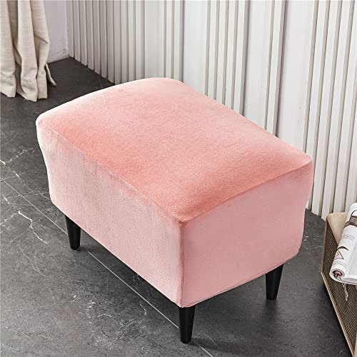 Highdi Ottomane Schonbezug Hockerbezug, Samt Hocker Husse für Fußhocker Rechteckig, Stretch Bezug Ottomane Abdeckung Überzug Hocker Protector Waschbar Hockerabdeckung (rosa,1 Stück)