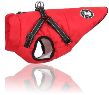 LUOWAN Hundekleidung für kleine Hunde, Hundemantel, wasserdichte Winterjacke, warme Weste, Hundekleidung, Hundemantel, warme Winter-Hundejacke mit Hundegeschirr für kleine, mittelgroße und große Hunde