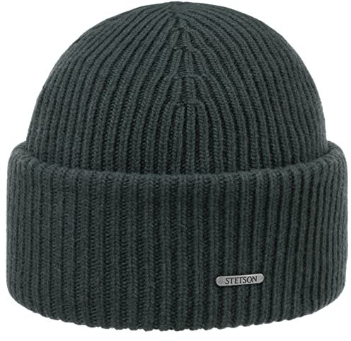 Stetson Classic Uni Wollmütze Damen/Herren One Size (ca. 54-58 cm) - Made in Italy - Aus 100% Wolle - Gestrickt - Beanie mit breitem Umschlag - Länge 23 cm - Herbst/Winter grün One Size