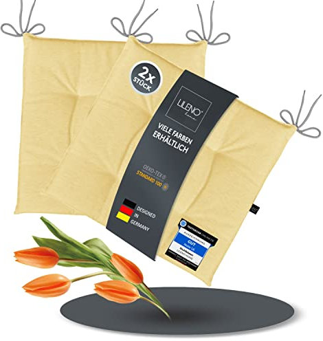 LILENO HOME Laura FUM, 2 cuscini per sedia, 40 x 40 x 4,5 cm, per sedie da giardino, cucina o sala da pranzo, resistenti ai raggi UV, per interni ed esterni, confezione da 2