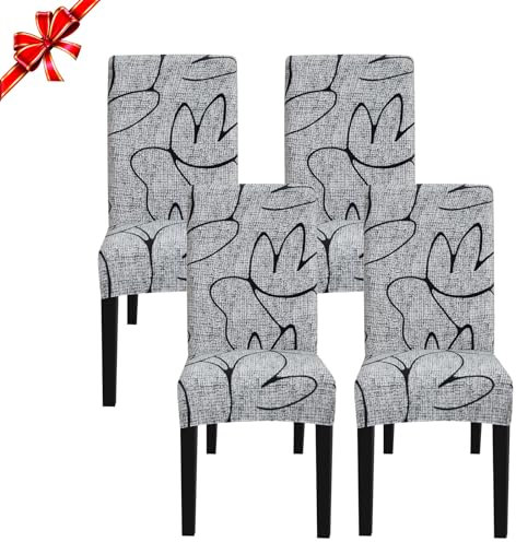 Jaotto Fundas para Sillas de Comedor Pack de 4,Modernas Fundas de Sillas de Comedor Respaldo Alto Elásticas Lavables Desmontables,Cubiertas para Sillas para Comedor Banquete,Flor Gris