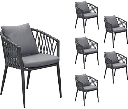 LC Garden 6er Set »Unicamo Sunrepo« Armlehnstuhl Stapelstuhl Rope anthrazit Gartenstuhl