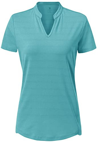 donhobo Sommer Damen T-Shirt Kurzarm V Ausschnitt Basic Oberteil Sport Fitness Laufshirts Yoga Training Casual Tops (Aquablau, XL)