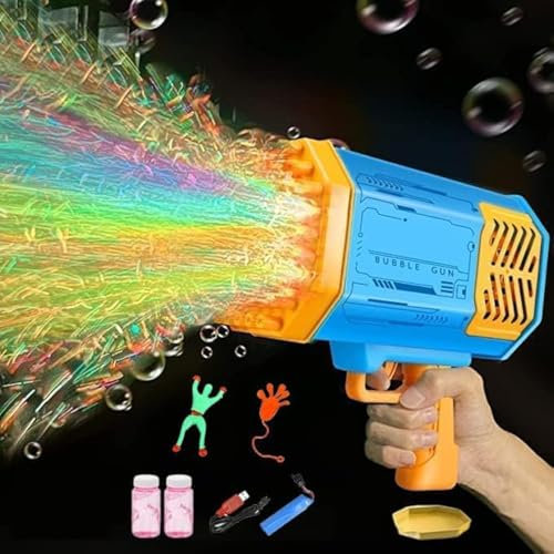 Sparabolle Pistola Spara Bolle di Sapone Automatico Elettrico,Bazooka 69Fori/Luce/Ricaricabile Macchina Bolle di Sapone,Bambini Compleanno Festa Gadget/Matrimonio,XXL Bubble Gun Machine Blaster