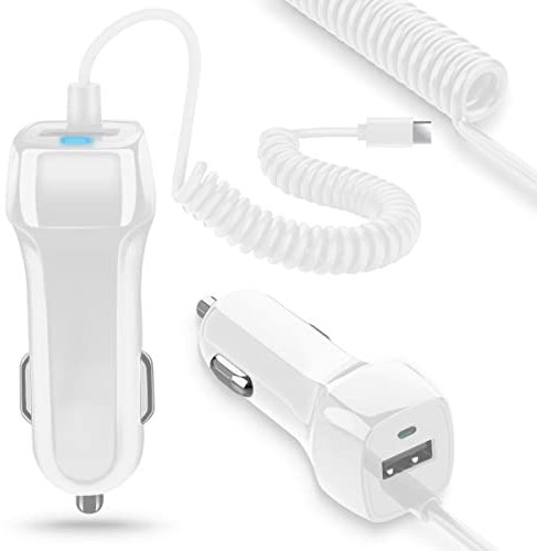KFZ Auto Ladekabel kompatibel mit Telekom T Phone/Pro Lade Kabel USB Typ-C Ladegerät 12V - 24V Adapter Lade Daten Gerät 3,1A 15W Dual Ladeadapter, Farbe:Weiß