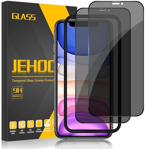 JEHOO Privacy Full Coverage Screen Protector for iPhone 11/XR 6.1-Inch, [2 Pack] Anti-Spy Tempered Glass Film, Private Anti-Spy Tempered Glass Film, Ultra Resistant Anti-Scratch