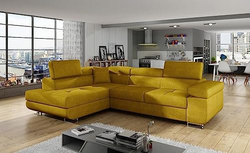 Froschkönig24 Anton I Ecksofa 275 x 202 cm Gelb (Velour), Ausführung:Links