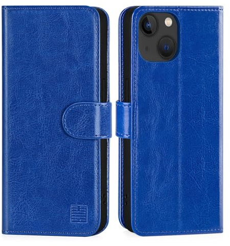 32nd PU Leder Mappen Hülle Flip Case Cover für Apple iPhone 15 (6.1), Ledertasche Hüllen Mit RFID-Blockierung Kartensteckplatz, Magnetverschluss und Standfuß - Blau