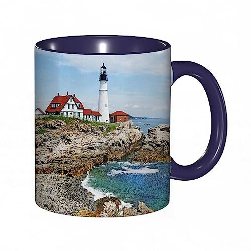 Tasse Keramik Leuchtturm,Leuchtturm von Portland Head Kaffeetassen Große 330ml Mit Henkel 100% Handbemalt Trinkgläser Mit Griff Personalisierte Geschenk