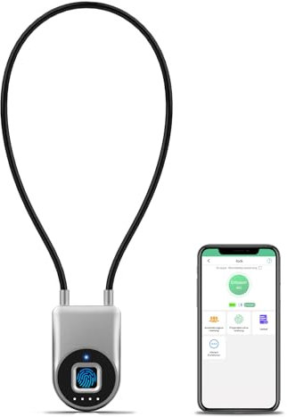 Eseesmart Candado de huellas dactilares, candado de cable con aplicación, 35,6 cm, resistente a la intemperie, seguridad para equipaje, mochila, maleta, taquilla, cascos de motocicleta