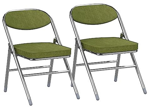 2er Set Klappstuhl Gepolstert , Klappstühle Mit Metallgestell, Kord Klappsessel, Campingstuhl Klappstuhl Balkon Garten Stühle Armeegrün Folding Chair 100 kg Belastbar für Gäste und Veranstaltungen