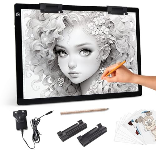 A2 Light Pad for Diamond Painting, Tracing Light Box with 12v2a Adapter 2 Multi-Functional Clips, 23.7x15.8 in Ultra-Thin Stepless Brightness Light Board for Drawing Sketching