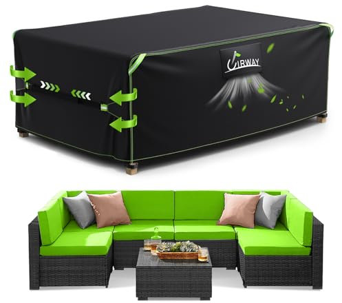 UIRWAY Housse Salon de Jardin avec évent d'air, 250x210x90cm, housse de mobilier de patio extérieur en polyester 420D robuste avec bandes réfléchissantes